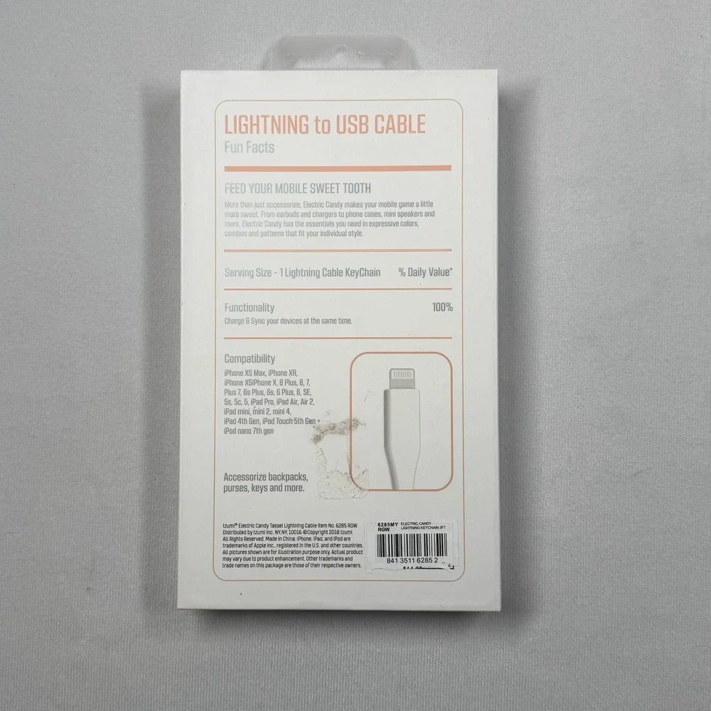 Electric Candy Tassel Keychain Lightning to USB Cable‎ Cream Rose Gold New